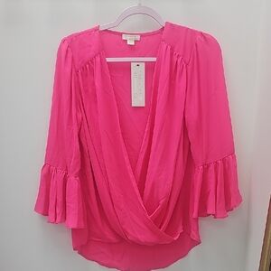 Pink Wrap Blouse with Bell Sleeves